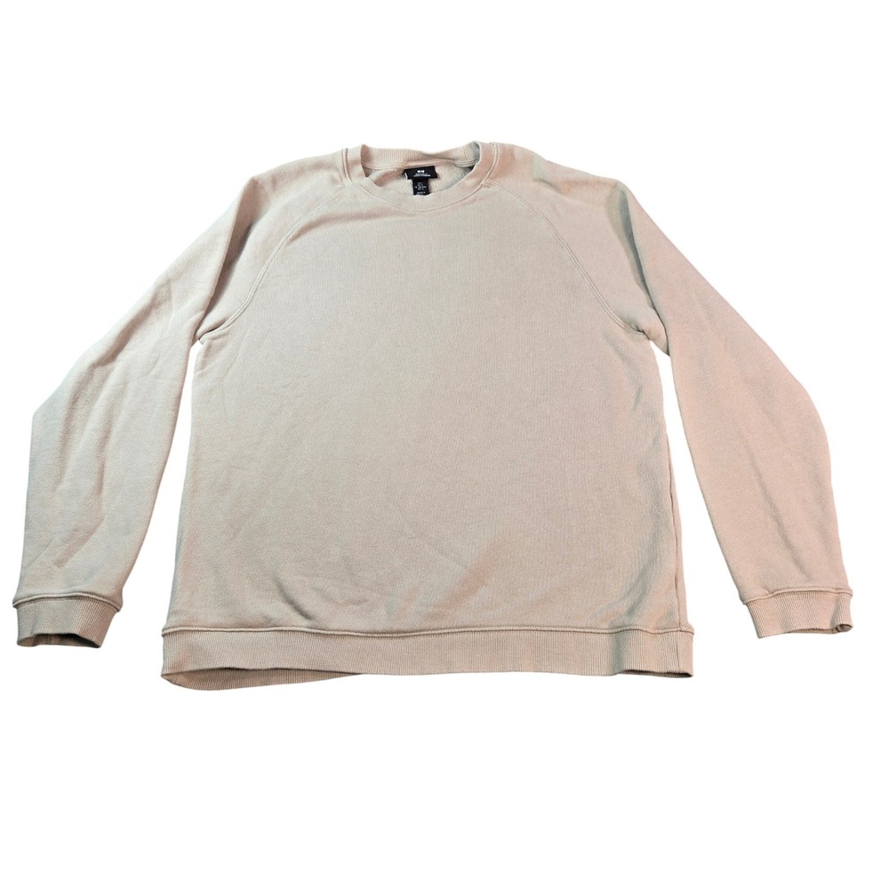 HM Regular Fit Sweatshirt Men's Large Beige Tan Raglan Sleeve Crew Neck Pullover